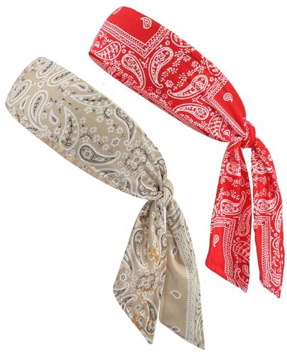 NiceYnn 2 x Sport-Stirnbänder mit Paisley-Muster, verstellbar, elastisch, Schweißband, rutschfest, Lauf-Kopfband, Fitness-Haarband für Ninja, Tennis, Fußball, Basketball, Fußball