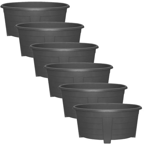 SIDSONS 55cm Large Plastic Oval Plant Pot - Garden Flower Planter Pots Garden Window Herb Box, (Pack Of 6) Indoor & Outdoor Flower Pots/Plant Pot, DIY Drainage Holes, 55cm diameter (6, Sleek Black)