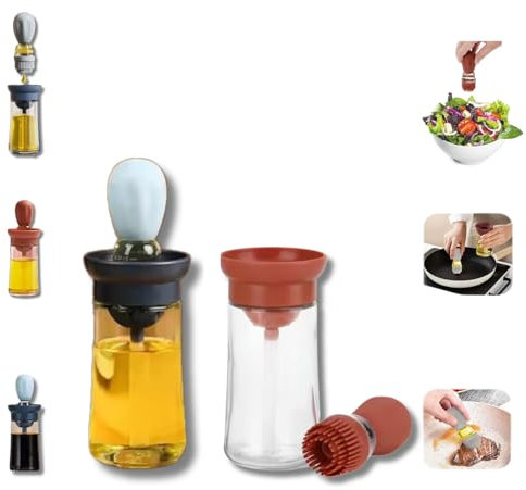 IZILAVI Flacon Distributeur d'huile avec brosse en Silicone 2 en1, Distributeur Bouteille d'huile d'olive avec Pinceau en Silicone pour Cuisine, Friture, Sauce, Barbecue, Marinade, 180 ml (Bleu)