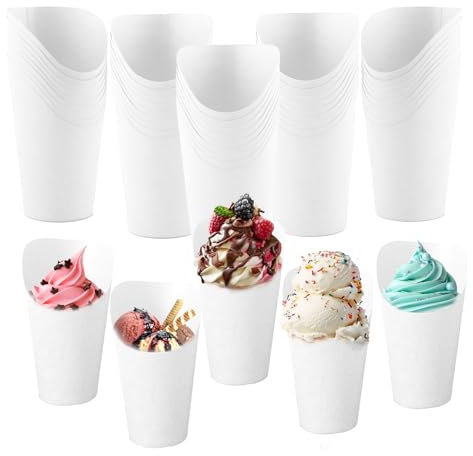 dellyy 40Pcs Coppette Gelato, Coppette Gelato Usa e Getta, Materiali per Uso Alimentare, Coppe Carta Gelato con Graziosi Motivi di Animali, per Torte, Gelati e Bevande (Bianco)