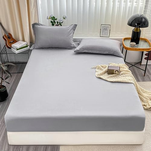 Aotiwe Spannbettlaken 200x220, Spannbetttücher Topper Hellgrau Einfarbig Polyester Weich und Bequem