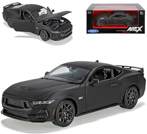 Welly Ford Mustang VII Coupe Matt Schwarz Neues Modell 7. Generation Ab 2023 1/24 Modell Auto mit individiuellem Wunschkennzeichen