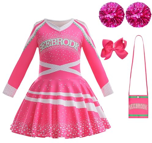 keaiyouhuo Girls Cheerlesder Costume Cheerleaser Outfit Halloween 3-10Y | Girls Cheerleader Costume Set with Pom Poms Headband Bag,Great for Halloween Stage Show School Sports Event.