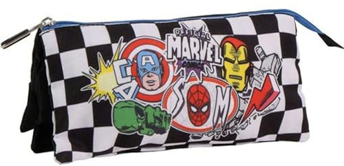 Estuche Escolar Marvel Avengers Diseño Cuadros con Superhéroes, Ideal para Niños y Niñas - Estuche Avengers Multiusos con Cierre Resistente para Lápices y Accesorios