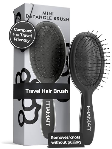 FRAMAR Mini Haarbürste - Haarbürste Klein Reise, Mini Bürste Haare, Reisebürste, Reisehaarbürste, Detangler Bürste, Entwirrbürste, Detangling Brush, Für Alle Haartypen – Mattschwarz