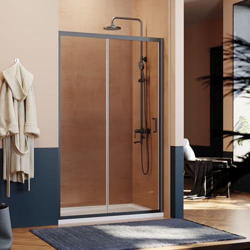 ELEGANT 1200mm Black Sliding Shower Enclosure 6mm Toughened Gray Glass Bathroom Smooth Screen Panel Reversible Shower Cubicle