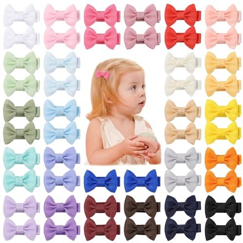 Dooboi 50 piezas pinzas para el pelo de bebé de 1,45 pulgadas | Lazos pelo niña totalmente forrados de grogrén para boutique, mini lazos de cinta sólida