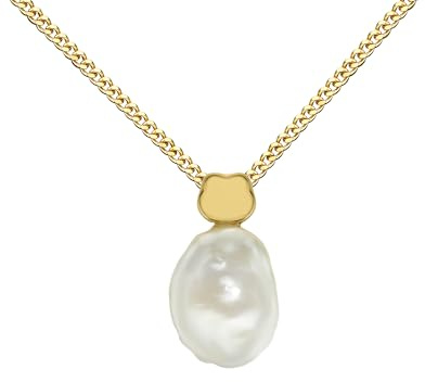 JEVELION Anhänger 333 Gold 8 Karat mit Keshi-Perle und Kleeblatt-Applikation für Damen und Kinder. Perlenanhänger mit Kette oder ohne Kette wählbar
