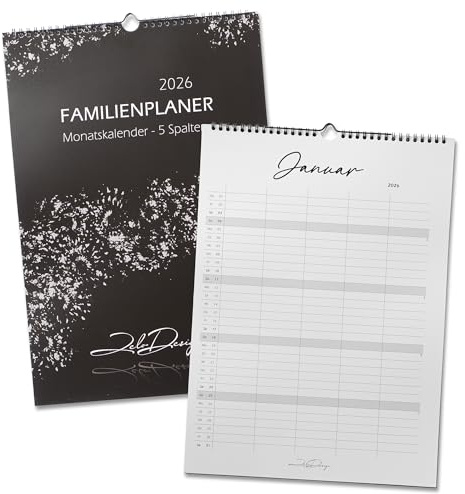 ZeloDesign Familienplaner 2026 mit 5-Spalten als Wandkalender DIN A3 | Familienkalender | Monatskalender 2026 | modern und schlicht