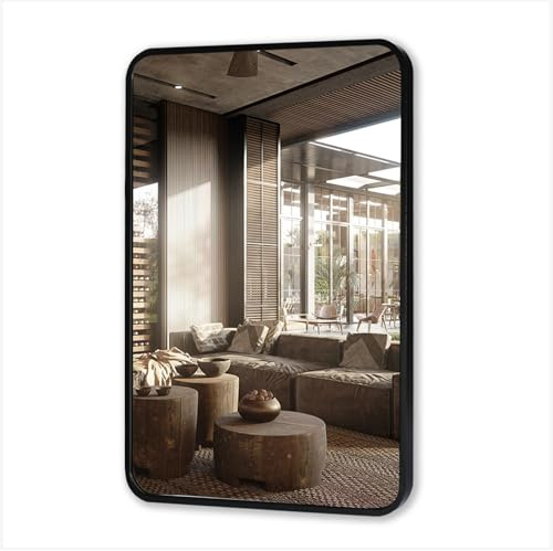 MIQU black bathroom mirror - 70x50cm rectangular wall mirror for bathroom, hallway, living room or bedroom, Horizontal/Vertical