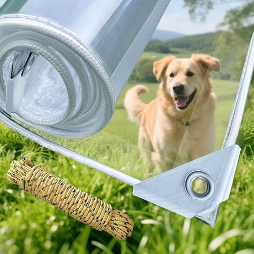 Lona Protección Transparente con Ojales, 0,35mm Espesor Lona de PVC Impermeable, Multiusos Toldo para Muebles, Piscina, Coche, Jardín, Incluyendo Cuerdas 3m x 3.4m