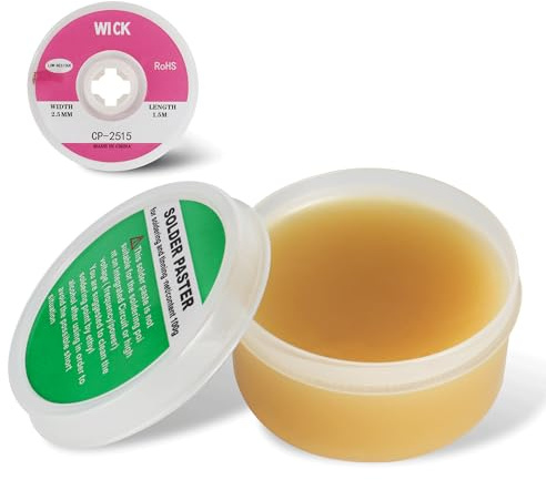 Flussmittel Löten, Lötpaste Flussmittel, 100g No-Clean Bleifreies Kolophonium Flussmittel mit Entlötlitze (2.5MM/1.5M) Geeignet Für SMD, BGA, PCB, Haushaltsgerätereparaturen