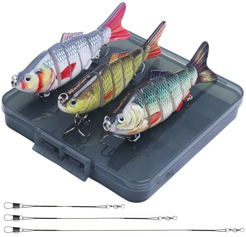 Realure 3 Stück Mehrgelenkige Hecht Köder mit 15cm 23cm 30cm Drahtspuren Hecht Angelköder Sets 3D Kunstköder Wobbler Langsam Sinkender Köder, für Süßwasser,Salzwasser, Forelle, Barsch (E)
