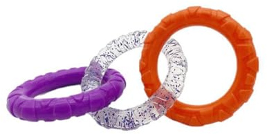 PureSphere 3-Ring Rubber Dog Chew Toy for Small Medium Dogs, Multicolour | 3-ring rubber dog chew toy, interactive tug toy for teeth cleaning, suitable for small medium dogs, multicolour