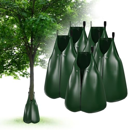 UISEBRT 75L Wassersack für bäume,Baumbad Bewässerungssack aus UV beständigem PVC,Bewässerungsbeutel Gießsäcke mit Reißverschluss für Garten & Stadtgrün Baumbeutel,5er Set Grün