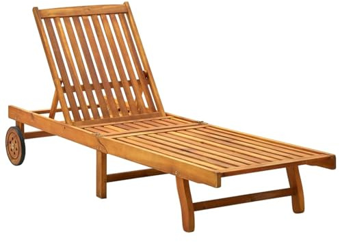 ATOMSTACK MAKER HOMELEN Tumbona de madera con respaldo ajustable y reposapiés + cojín antracita + 200 x 60 cm + móvil con ruedas + función de estante para jardín, terraza, balcón y piscina