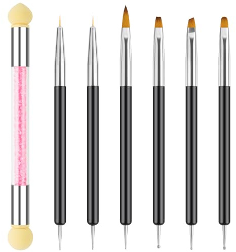 AYBUY 7PCS Pinceau Nail Art Ongles, Double Extrémité Nail Art Dotting Pen | Détail à Ongles Trousse pour Design Peinture Manucure, Salon DIY à la Maison