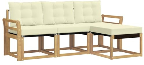 vidaXL Outdoor-Sofagarnitur mit Kissen 4 pcs Weiß und Creme, Garten-Sofa, modernes Lounge-Set für draußen, haltbar, gemütliche Terrasse-Sitze für jeden Anlass