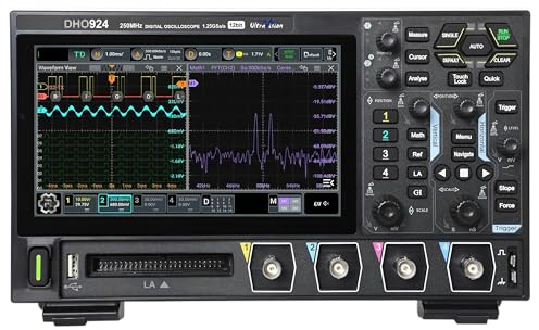 Oscilloscopio a 4 canali con larghezza di banda 250 MHz, frequenza di campionamento 1.25 GSa/s, convertitore A/D a 12 bit, profondità di memoria 50 Mpts e display touch da 17 (DHO924)