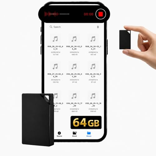 Grabadora de Voz Espía 64 GB, Activación por Voz y Audio HD con DSP 5.0 | Mini Grabadora de Voz Oculta con Reducción de Ruido, Ideal para Clases, Reuniones, Entrevistas y Uso Diario, con Audio Claro.