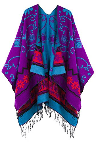 Urban GoCo Donna Retro Poncho Scialle Gilet Mantello Cardigan con Nappa Oversize Scialle Poncho Viola