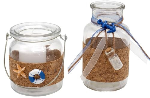 ZauberDeko Windlicht mit Kerze und Vase Glas Maritim Blau Blumenvase Tischdeko Kerzenglas Sommer Meer