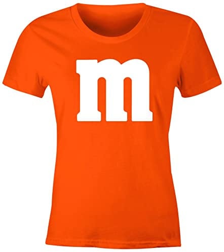 MoonWorks® Damen T-Shirt Gruppen-Kostüm M Aufdruck Kostüm Fasching Karneval Verkleidung orange S