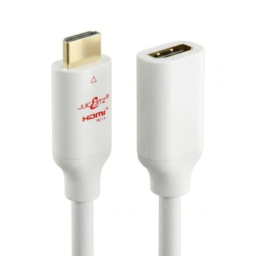 JuicEBitz 4K HDMI Extension Cable 7m, Male to Female High Speed 4k/30fps, 1080p/120fps/144fps. CEC, ARC, Ethernet v1.4 HDMI Lead Compatible with PS4, Xbox, Sky, Projector, Laptop/PC, [7m Long, White]