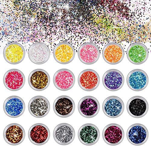 Nagel Glitzer für Gesicht Nägel Augen Lippen Haare Körper Make-Up Glitzer für Musik Festival Masquerade Halloween Party Clubs Weihnachten 24 Farben