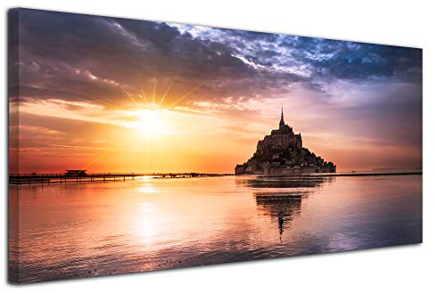 DECLINA Bild Mont Saint Michel – Fotodruck Landschaft auf Leinwand, Wanddekoration, für Haus, Küche, Wohnzimmer, Schlafzimmer, Erwachsene, 60 x 30 cm