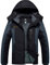 GEMYSE Herren Wasserdichte Berg-Skijacke Winddichte Fleece Outdoor-Winterjacke mit Kapuze (Schwarzgrau,S)