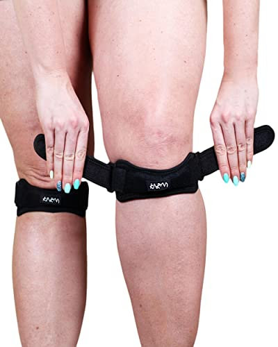 KARM Patella Kniebandage - Unterstützung des Knies, beim Sport, bei Meniskusriss und bei Entzündungen der Patella-Sehne. Leichte Alternative zu Knieschienen (Übergröße, ein Paar Bänder)