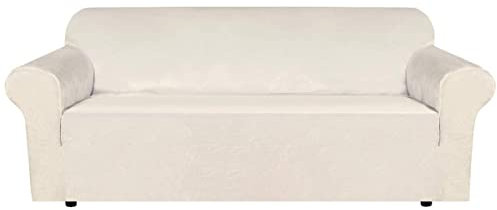 Real Velvet Plush Sofa Cover, Sofa Slipcover for 3 Cushion Couch Velvet High Stretch Sofa Cover/Slipcover(3 Seater, Elfenbein)