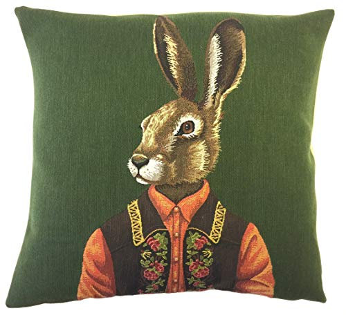 463Opher Kaninchen-Kissenbezug Hasen Kissenbezug Tiroler Dekor gekleidet Kaninchen Wurfkissen Berg Dekor Hasen Liebhaber Geschenk Gobelin Kissen