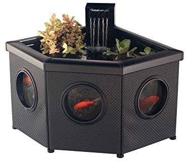Blagdon Affinity View Corner Living Water Feature Eckteichbecken für Wasserlebewesen, mit Sichtfenster, Inpond 5-in-1-Filterpumpe 2000, LED-Strahler, 3 schönen Springbrunnenköpfen, 1 Pflanzkorb