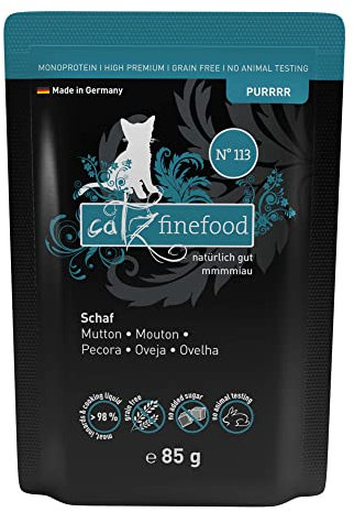 catz finefood Purrrr Schaf Monoprotein Katzenfutter nass N° 113, für ernährungssensible Katzen, 70% Fleischanteil, 16 x 85 g Beutel