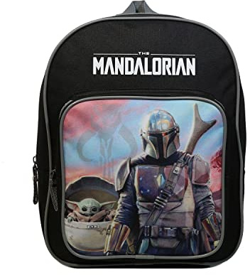 Bagtrotter Kindergartenrucksack 31 cm mit Tasche Star Wars/The Mandalorian Baby Yoda Schwarz und Grau