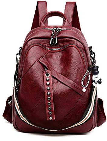 BUKESIYI Mujer Bolsos Mochila Niña Vestir Antirobo Pequeña Casual Bandolera Portatil PU Cuero Piel ES78196 Burdeos