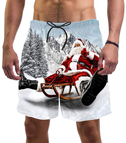 Eslifey Roter Weihnachtsmann-Reit-Holzschlitten, elastische Badehose für Herren Gr. S 7-9, multi
