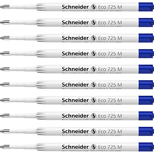 Schneider 172513 Eco 725 Kugelschreibermine (ausgezeichnet mit Der blaue Engel, Strichstärke: M) blau, 10 Stück