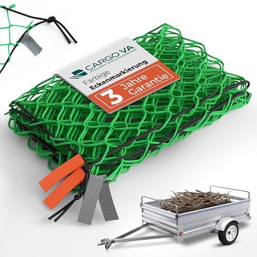 CargoVA® Anhängernetz 2x3M [DEKRA Geprüft] - Hängernetz mit Gummiseil und Eckenmarkierung - zur perfekten Ladungssicherung