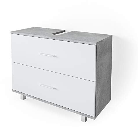 Vicco Waschbeckenunterschrank Ilias, Waschtischunterschrank mit Schubladen, Beton/Weiß, 80 x 60.8 cm