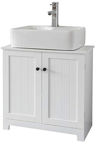raxter Under Sink Bathroom Cabinet Space Saving Storage Organizer with 2 Doors, White and Grey (WHITE)