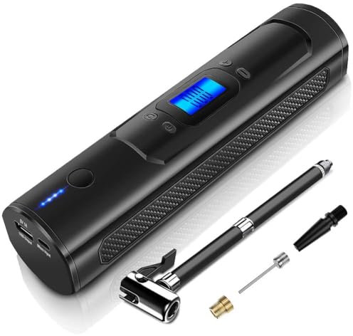 AOKBON Mini Compresor Aire Portátil Coche Inteligente Inalámbrico Inflador Eléctrico 150 PSI Energía Móvil 15L/min con Linterna LED para Todo Tipo de Bicicleta Coche Moto Automóvil Pelotas