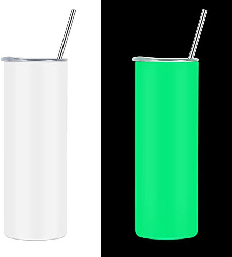 Thermobecher aus Edelstahl, leuchtet im Dunkeln, 590 ml, 2 Stück, gerade mit Sublimationsfolien, für Damen, Weiß