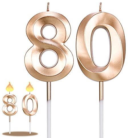 Winkwinky 80.Geburtstag Zahlen Kerzen, Gold Geburtstagskerzen Ziffer Kerzen Cake Kuchen Topper Dekoration Tortenaufsätze für Hochzeit Party Jahrestag Partyzubehör