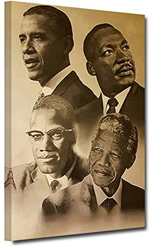 ZHONGYUTONG Kunstdruck auf Leinwand mit Rahmen Malcolm X Martin Luther King Barack Obama Bild Gemälde Nordisches Poster für Bürodekoration (40x60cm)