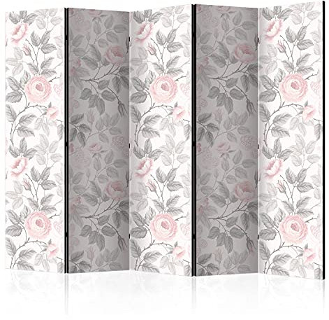 murando - Paravento Decorativo Monofacciale Fiori 225x172 XXL 5 Pannelli Divisori - Stampa su un Lato su Tela in TNT - Separe Divisorio per la Casa Simpatici Legno - Foglie b-C-0264-z-c