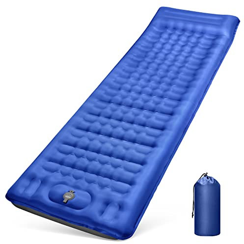 Isomatte Camping Selbstaufblasend, 12CM Verdicktes Aufblasbare Matratze Kleines Packmaß, Wasserdicht Luftmatratze Outdoor mit Fußpressepumpe und Kissen, Anti-Ripstop Schlafmatte für Wandern und Strand