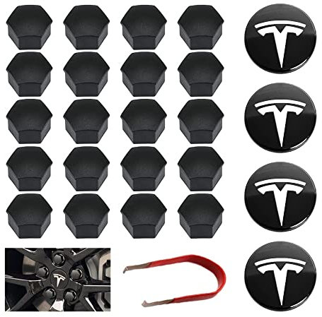 Juego de Tapacubos Magic Select, compatible con TESLA Coche Modelo 3 Kit de Tapas de Centro de Rueda y de Tuercas de Llantas. (4 tapacubos centrales + 20 tapas de tuerca)